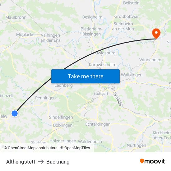 Althengstett to Backnang map