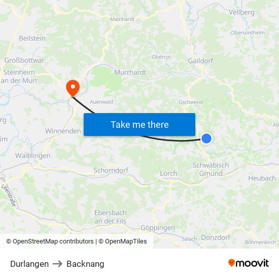 Durlangen to Backnang map