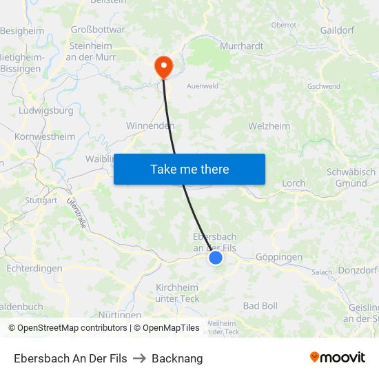 Ebersbach An Der Fils to Backnang map