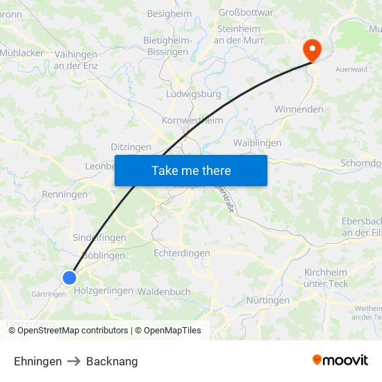 Ehningen to Backnang map