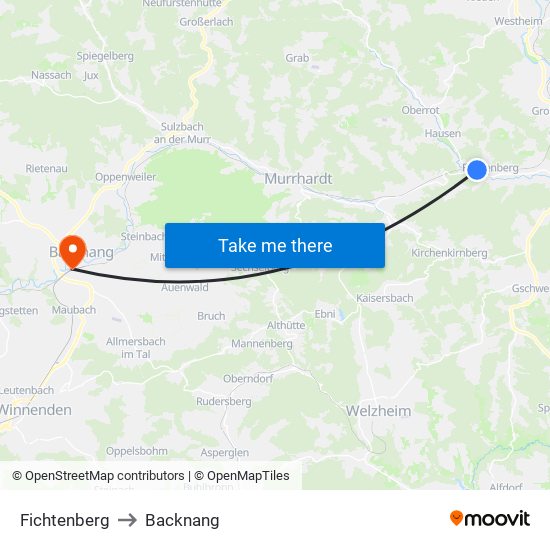 Fichtenberg to Backnang map