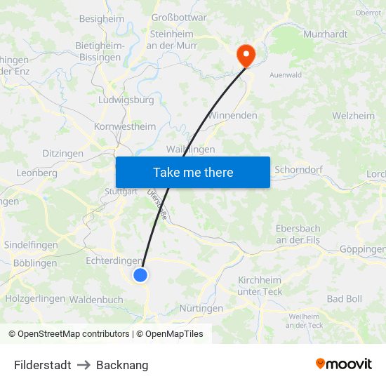 Filderstadt to Backnang map