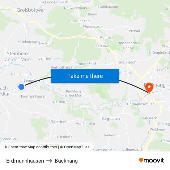 Erdmannhausen to Backnang map