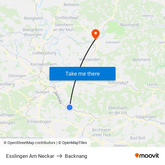 Esslingen Am Neckar to Backnang map
