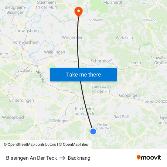 Bissingen An Der Teck to Backnang map