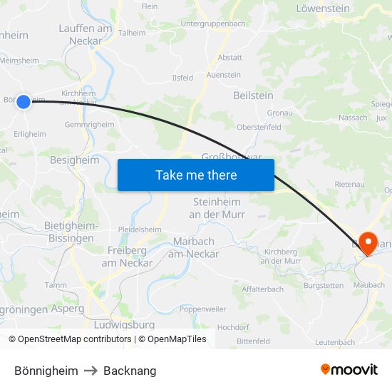 Bönnigheim to Backnang map