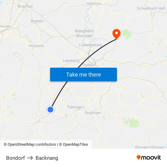 Bondorf to Backnang map