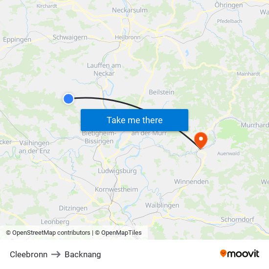 Cleebronn to Backnang map