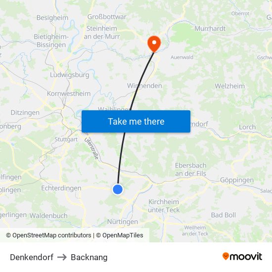 Denkendorf to Backnang map