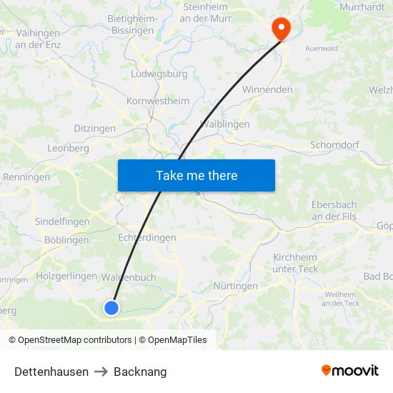 Dettenhausen to Backnang map