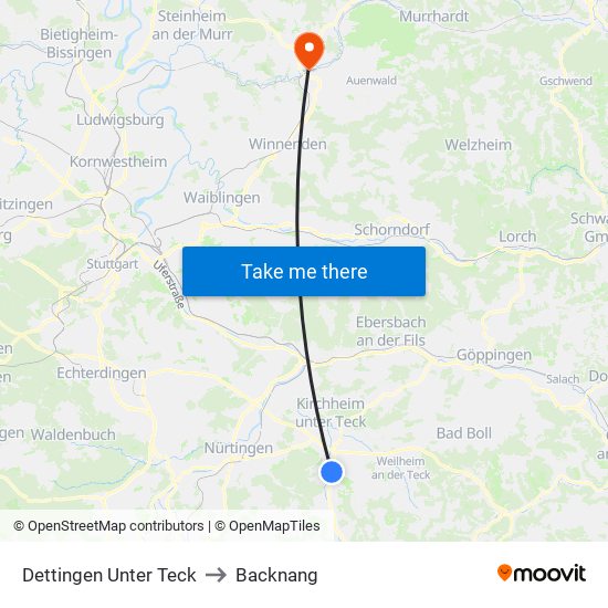 Dettingen Unter Teck to Backnang map