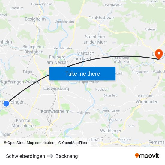 Schwieberdingen to Backnang map