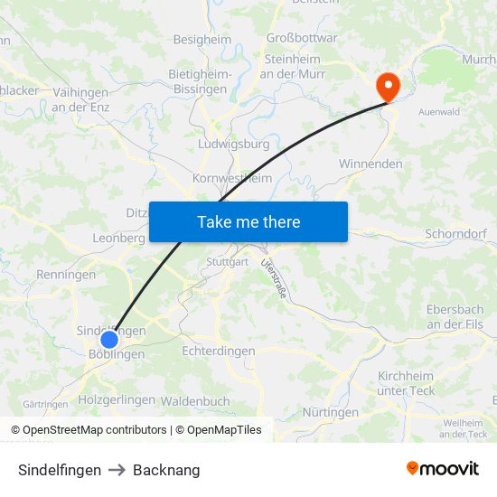 Sindelfingen to Backnang map