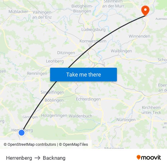 Herrenberg to Backnang map