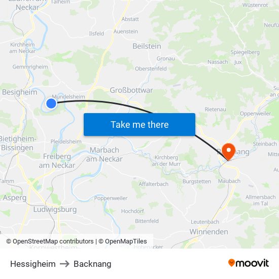 Hessigheim to Backnang map