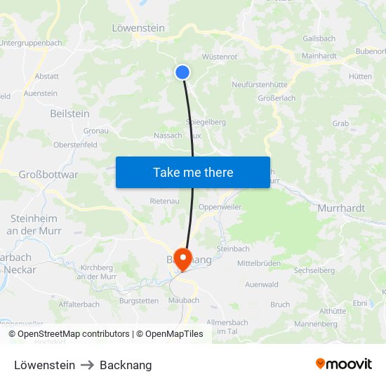 Löwenstein to Backnang map
