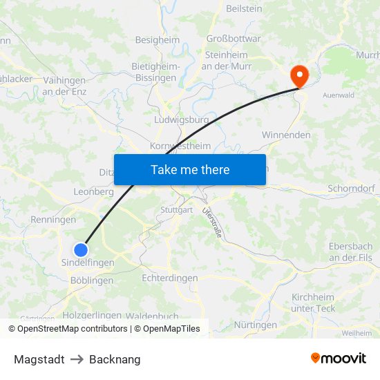 Magstadt to Backnang map