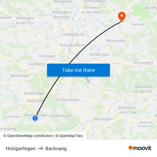 Holzgerlingen to Backnang map