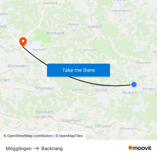 Mögglingen to Backnang map