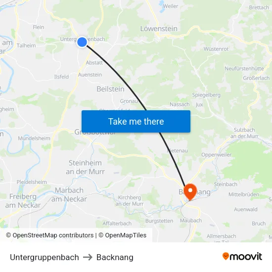 Untergruppenbach to Backnang map