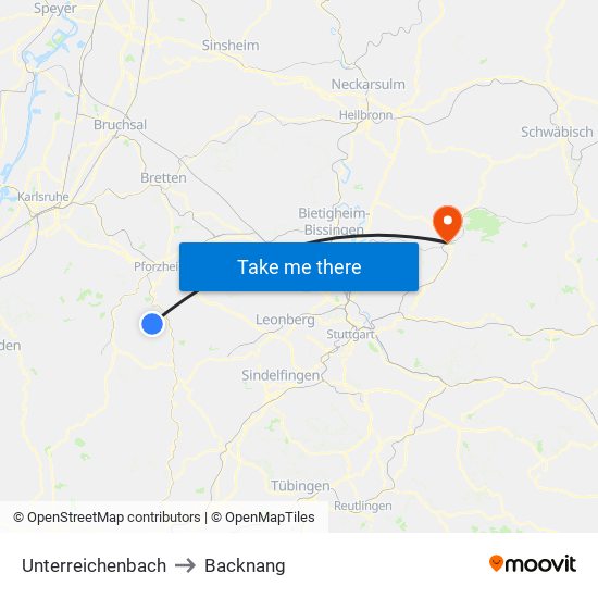 Unterreichenbach to Backnang map