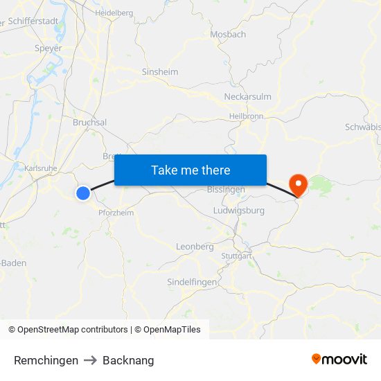Remchingen to Backnang map