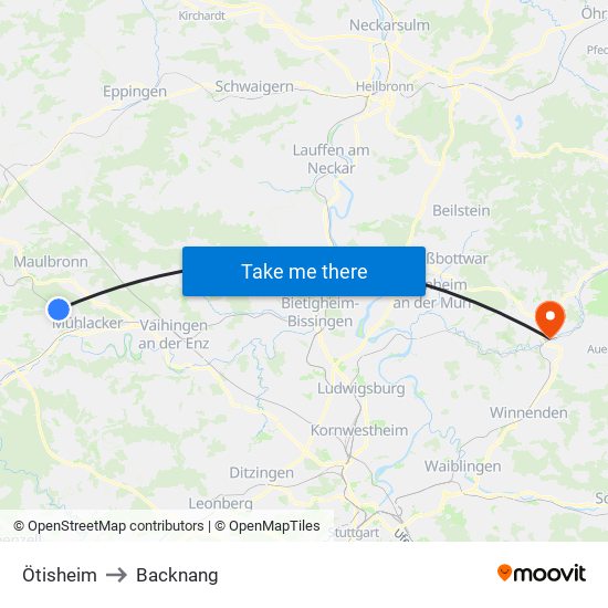 Ötisheim to Backnang map