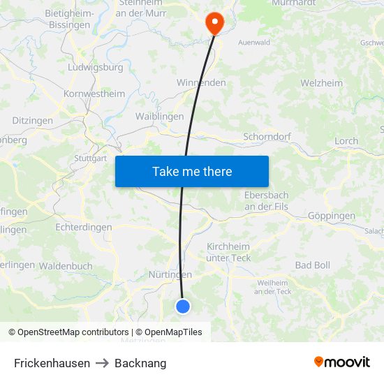 Frickenhausen to Backnang map