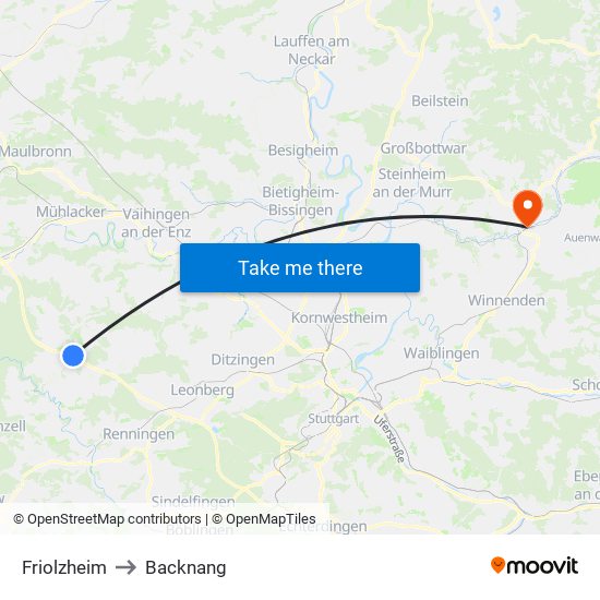 Friolzheim to Backnang map