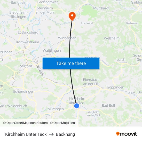 Kirchheim Unter Teck to Backnang map