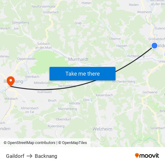 Gaildorf to Backnang map