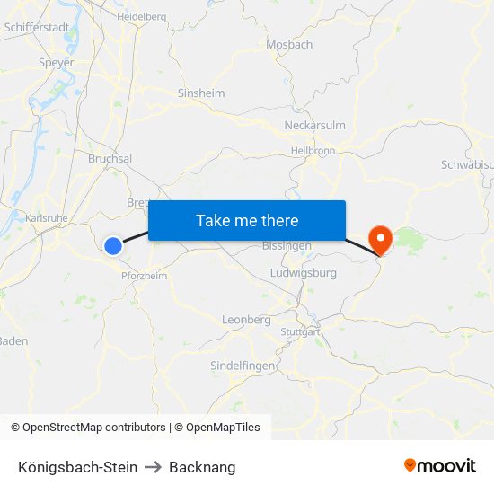 Königsbach-Stein to Backnang map