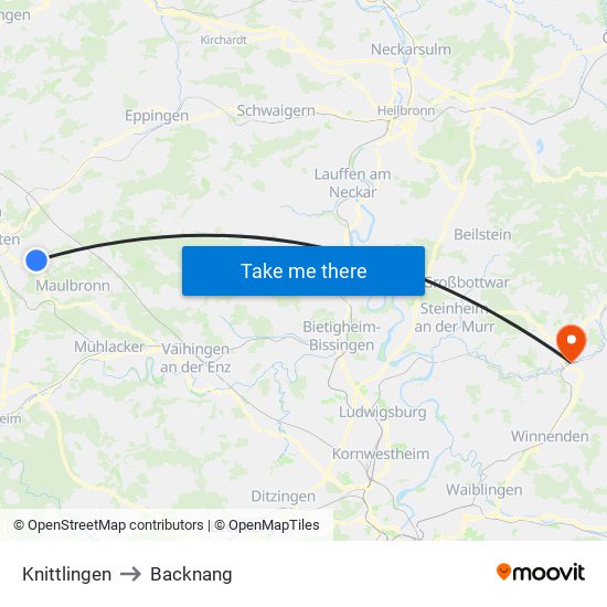 Knittlingen to Backnang map