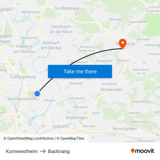 Kornwestheim to Backnang map