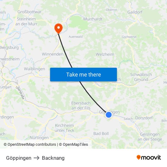 Göppingen to Backnang map