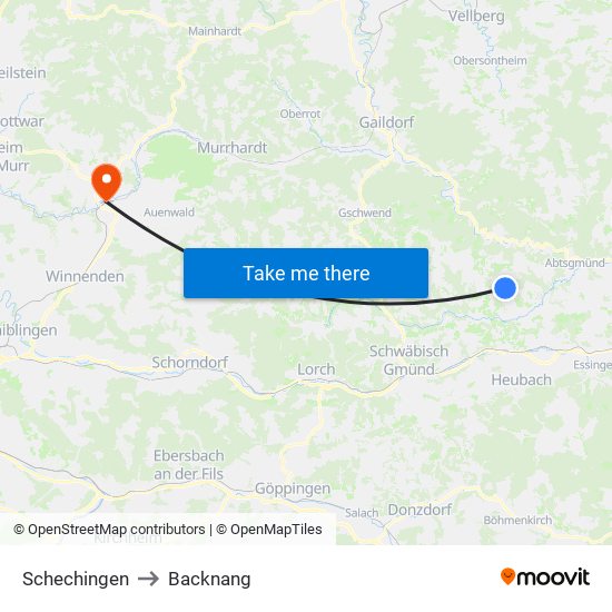 Schechingen to Backnang map