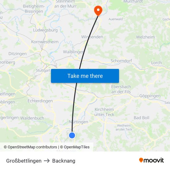 Großbettlingen to Backnang map