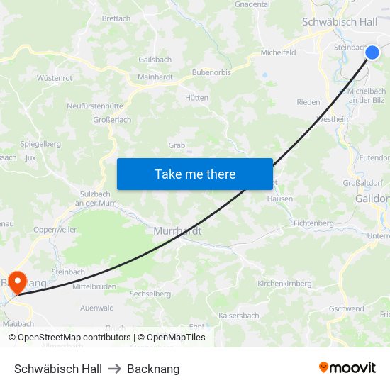 Schwäbisch Hall to Backnang map