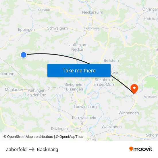 Zaberfeld to Backnang map