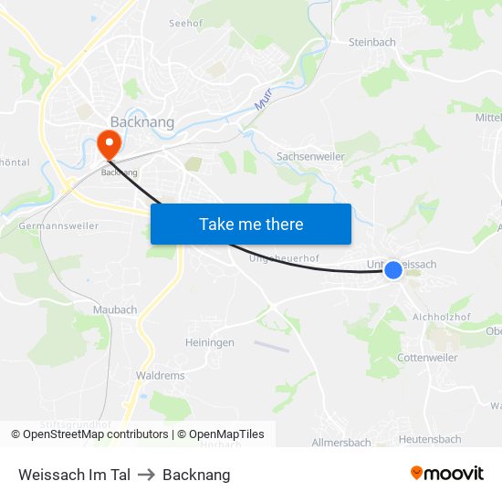 Weissach Im Tal to Backnang map