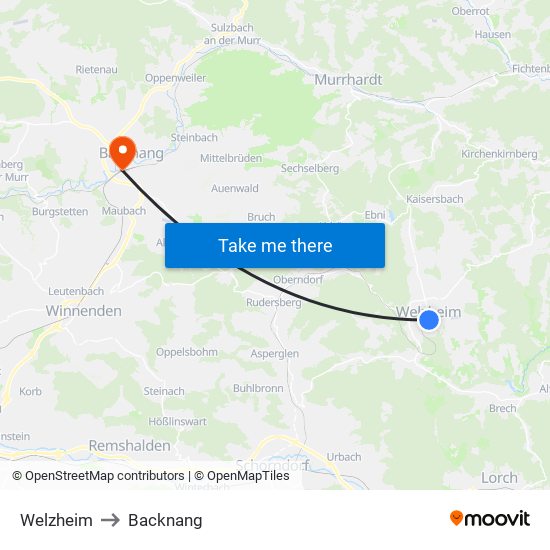 Welzheim to Backnang map