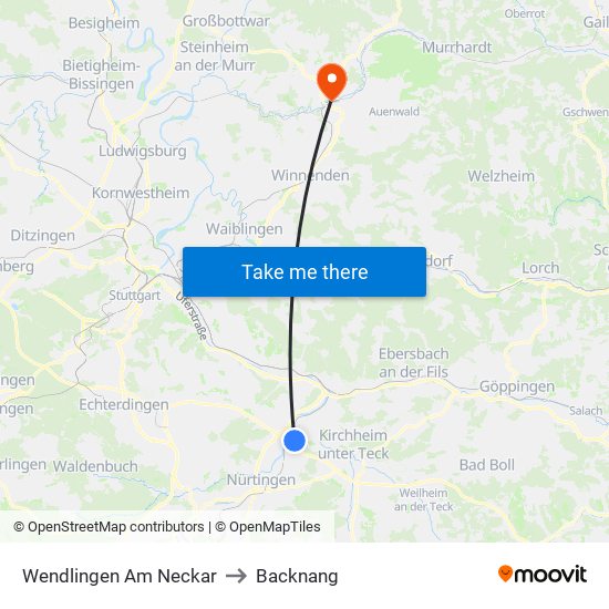 Wendlingen Am Neckar to Backnang map