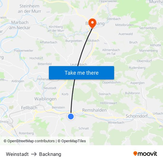 Weinstadt to Backnang map
