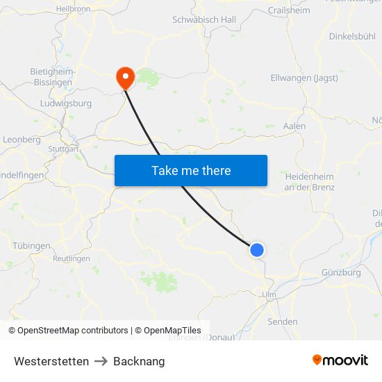 Westerstetten to Backnang map