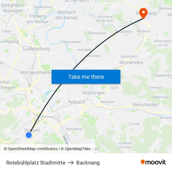 Rotebühlplatz Stadtmitte to Backnang map