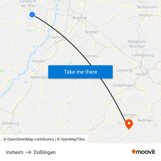 Insheim to Dußlingen map