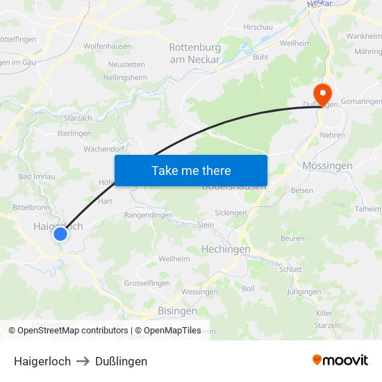 Haigerloch to Dußlingen map