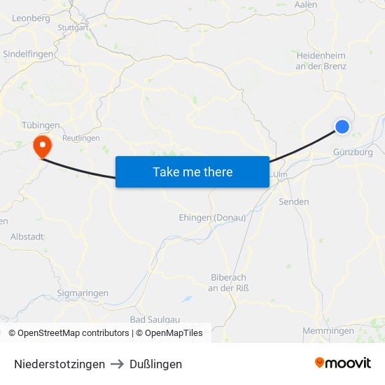 Niederstotzingen to Dußlingen map