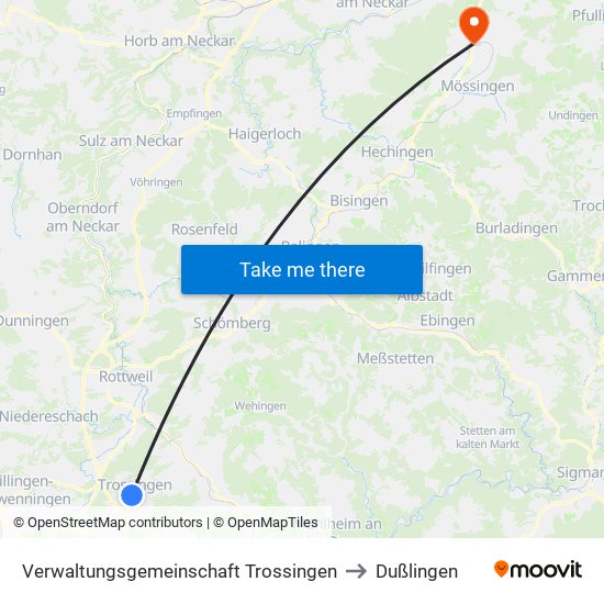 Verwaltungsgemeinschaft Trossingen to Dußlingen map