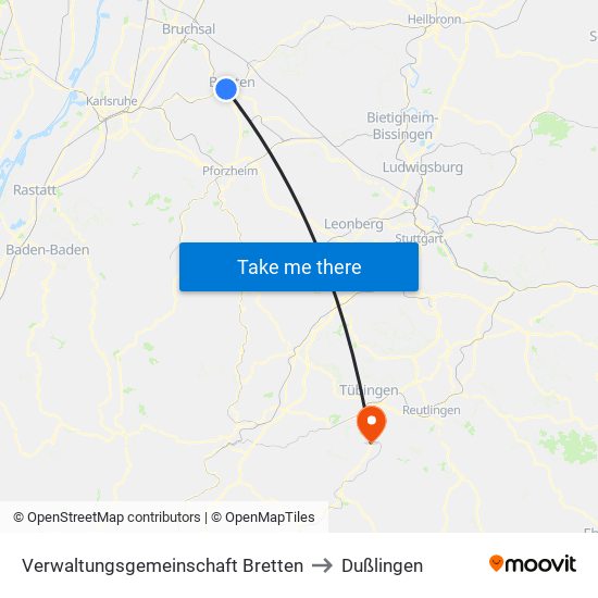 Verwaltungsgemeinschaft Bretten to Dußlingen map